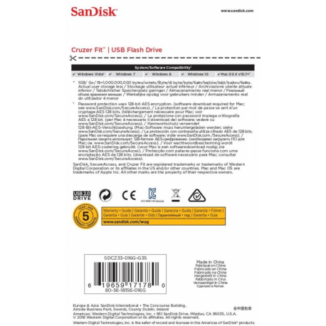 Sandisk Cruzer Fit USB Flash Drive 16GB USB 2.0
