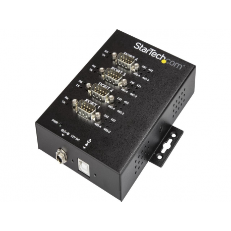 StarTech.com 4 Port Serial Hub USB to RS232 / RS485 / RS422 Adapter, Industrial USB 2.0 to DB9 Serial Converter Hub, IP30 Rated, Din Rail Mountable Metal Serial Hub, 15kV ESD Protection - 6ft Locking Cable Incl (ICUSB234854I) - Serial adapter - USB 2.0 - RS-232 / 422 / 485 x 4 + USB 2.0 x 1 - black - TAA Compliant - 0
