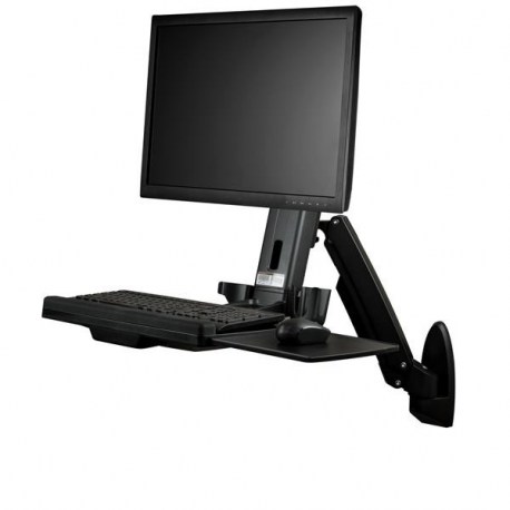 StarTech.com Wall Mount Workstation, Articulating Full Motion Standing Desk with Ergonomic Height Adjustable Monitor & Keyboard Tray Arm, Mouse & Scanner Holders, For Single VESA Display - Foldable Standing Desk (WALLSTS1) - Mounting kit (wall plate, column, keyboard tray, monitor arm) - for Monitor - plastic, aluminium, steel - black - screen size: 24" - 4