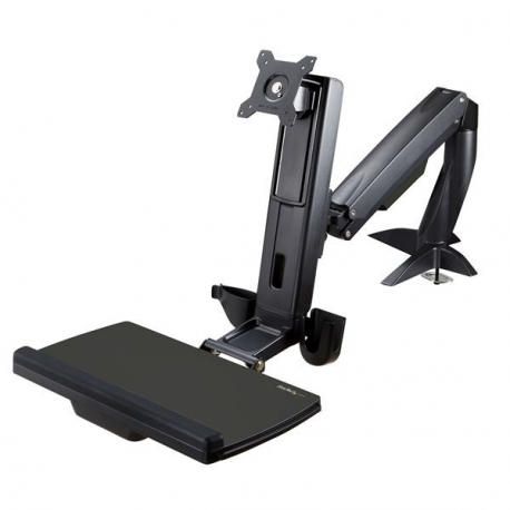 StarTech.com Sit Stand Monitor Arm, Desk Mount Adjustable Sit-Stand Workstation Arm for Single 34" VESA Mount Display, Ergonomic Articulating Standing Desk Converter with Keyboard Tray - Stand Up Office Desk (ARMSTSCP1) - Mounting kit (base plate, column, grommet plate, keyboard tray, washers, monitor arm, clamp bracket, base, base pad) - for monitor  /  keyboard - screen size: up to 24" - desktop - 3