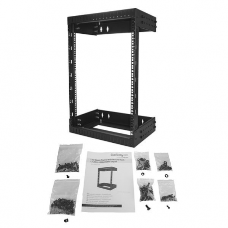 StarTech.com 15U 19" Wall Mount Network Rack, Adjustable Depth 12-20" 2 Post Open Frame Server Room Rack for AV / Data /  IT Communication / Computer Equipment / Switch with Cage Nuts & Screws - 15U Adjustable Rack (RK15WALLOA) - Rack - wall mountable - black - 15U - 19" - 2