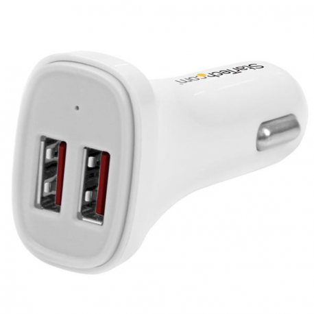 StarTech.com Dual Port USB Car Charger - 24W / 4.8A White - Car power adapter - 24 Watt - 4.8 A - 2 output connectors (USB) - white - for P / N: USBLT1MW, USBLT1MWS, USBLT2MBR, USBLT2MW, USBLT30CMW, USBLTM1MBK, USBLTM1MWH - 2