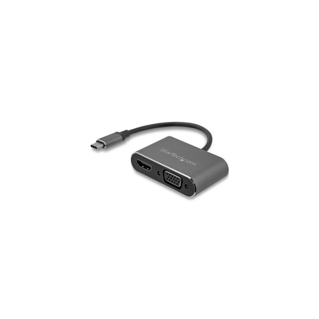 StarTech.com USB-C to VGA and HDMI Adapter - 2-in-1 - 4K 30Hz - Space Grey - Windows & Mac Compatible (CDP2HDVGA) - External video adapter - IT6222 - USB-C - HDMI, VGA - space grey - 0