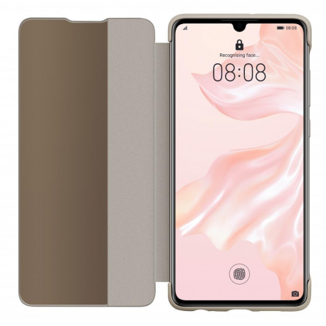 Huawei Smart View - Flip cover for mobile phone - faux leather - khaki - for Huawei P30 - 1
