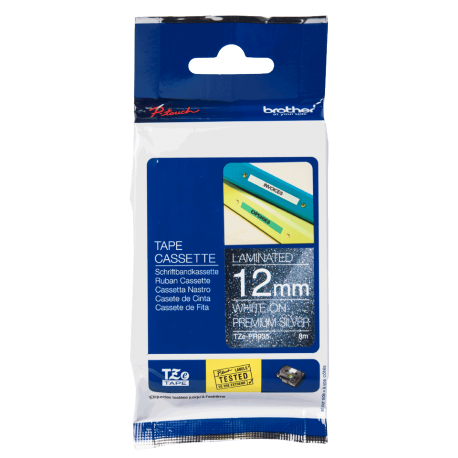 Brother TZePR935 - White print on premium glitter silver - Roll (1.2 cm x 8 m) 1 roll(s) laminated tape - for PTD200, PTD210, PTD215E, PTD400, PTD400AD, PTD600, PTD600VP, PTH100, PTH110, PTP300BT, PTP700, PTP710BT - 1