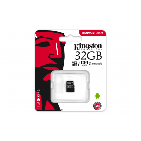 KINGSTON 32GB microSDHC Canvas Select 80R CL10 UHS-I Single Pack w/o Adapter