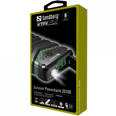 Sandberg Survivor Powerbank 20100 - Power bank - 20100 mAh - 3.9 A - 2 output connectors (USB) - 1