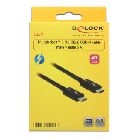 DeLOCK - Thunderbolt cable - USB-C (M) to USB-C (M) - USB 3.1 Gen 2  /  Thunderbolt 3  /  DisplayPort 1.2a - 20 V - 5 A - 50 cm - 4K support - black - 1
