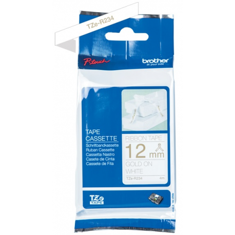 Brother TZe-R234 - Gold on white - Roll (1.2 cm x 4 m) 1 cassette(s) ribbon tape - for Brother PT-D210, D600, H110, P750, P950; P-Touch Cube PT-P300; P-Touch Cube Pro PT-P910 - 2