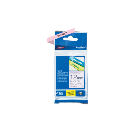 Brother TZe-MQE31 - Black on pastel pink - Roll (1.2 cm x 8 m) 1 cassette(s) laminated tape - for Brother PT-D210, D600, H110, P750, P950; P-Touch Cube PT-P300; P-Touch Cube Pro PT-P910 - 1