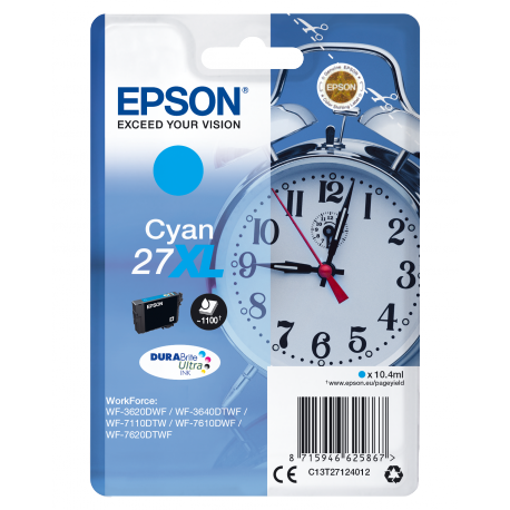 Epson 27XL - 17.7 ml - XL - cyan - original - ink cartridge - for WorkForce WF-3620, WF-3640, WF-7110, WF-7210, WF-7610, WF-7620, WF-7710, WF-7715, WF-7720 - 3