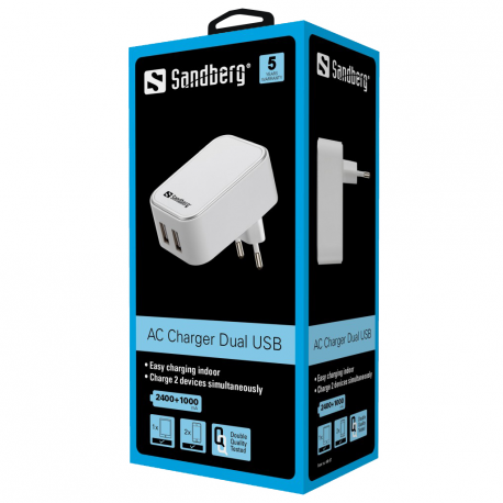 Sandberg AC Charger Dual - Power adapter - 2.4 A - 2 output connectors (2 x USB) - Europe - 1