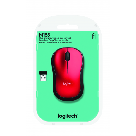 Logitech M185 - Mouse - optical - wireless - 2.4 GHz - USB wireless receiver - red - 4