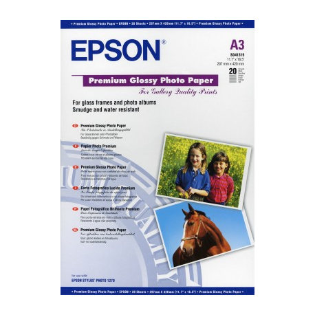 Epson Premium - Glossy - A3 (297 x 420 mm) - 255 g / m² - 20 sheet(s) photo paper - for Expression Photo XP-970; SureColor SC-P700, P900, T2100, T3100, T3405, T5100, T5400, T5405 - 1