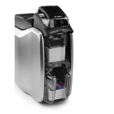 Zebra ZC300 - Plastic card printer - colour - dye sublimation / thermal transfer - CR-80 Card (85.6 x 54 mm) - 300 dpi - up to 900 cards / hour (mono)  /  up to 200 cards / hour (colour) - capacity: 100 cards - USB 2.0, LAN - 6