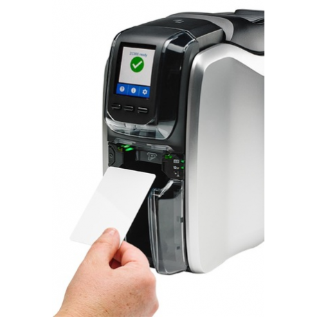 Zebra ZC350 - Plastic card printer - colour - dye sublimation / thermal transfer - CR-80 Card (85.6 x 54 mm) - 300 dpi - up to 1000 cards / hour (mono)  /  up to 225 cards / hour (colour) - capacity: 100 cards - USB 2.0, LAN - 4