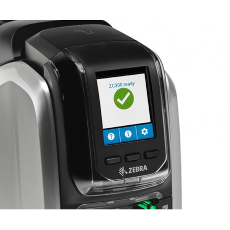 Zebra ZC300 - Plastic card printer - colour - dye sublimation / thermal transfer - CR-80 Card (85.6 x 54 mm) - 300 dpi - up to 900 cards / hour (mono)  /  up to 200 cards / hour (colour) - capacity: 100 cards - USB 2.0, LAN - 5