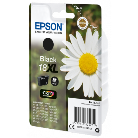 Epson 18XL - 11.5 ml - XL - black - original - ink cartridge - for Expression Home XP-212, 215, 225, 312, 315, 322, 325, 412, 415, 422, 425 - 2