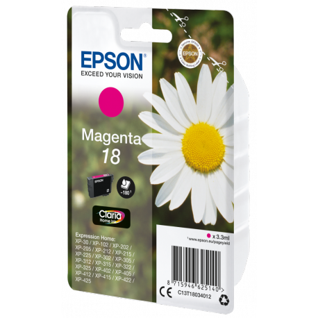 Epson 18 - 3.3 ml - magenta - original - ink cartridge - for Expression Home XP-212, 215, 225, 312, 315, 322, 325, 412, 415, 422, 425 - 1