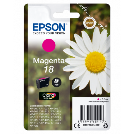 Epson 18 - 3.3 ml - magenta - original - ink cartridge - for Expression Home XP-212, 215, 225, 312, 315, 322, 325, 412, 415, 422, 425 - 2