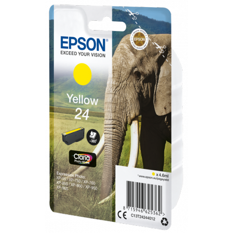 Epson 24 - 4.6 ml - yellow - original - ink cartridge - for Expression Photo XP-55, 750, 760, 850, 860, 950, 960, 970; Expression Premium XP-750, 850 - 1