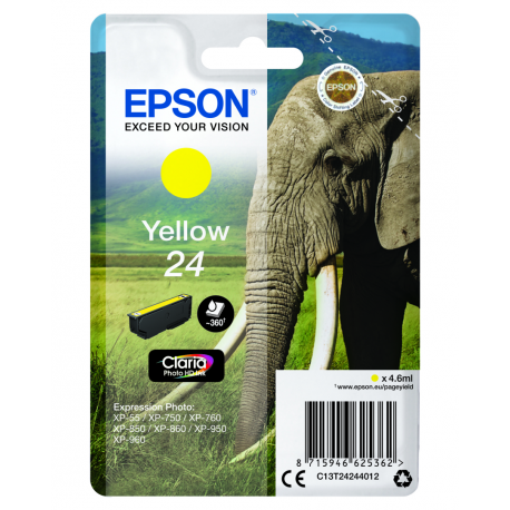 Epson 24 - 4.6 ml - yellow - original - ink cartridge - for Expression Photo XP-55, 750, 760, 850, 860, 950, 960, 970; Expression Premium XP-750, 850 - 2
