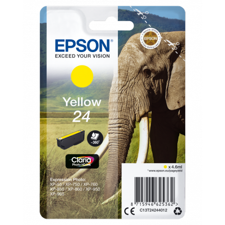 Epson 24 - 4.6 ml - yellow - original - ink cartridge - for Expression Photo XP-55, 750, 760, 850, 860, 950, 960, 970; Expression Premium XP-750, 850 - 4