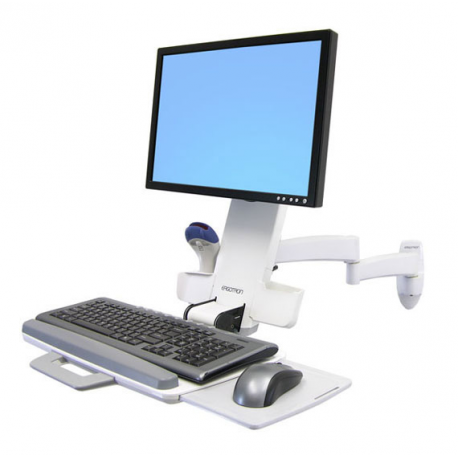 Ergotron 200 Series - Mounting kit (articulating arm, barcode scanner holder, keyboard tray with left / right mouse tray) - for LCD display  /  PC equipment - steel - white - screen size: up to 24" - wall-mountable - 6