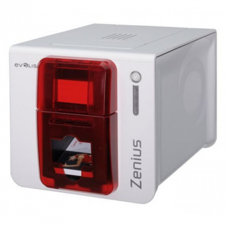 Evolis Zenius Expert Line - Plastic card printer - colour - dye sublimation / thermal transfer - CR-80 Card (85.6 x 54 mm) - 300 dpi - up to 500 cards / hour (mono)  /  up to 150 cards / hour (colour) - capacity: 50 cards - USB, LAN - fire red - 1