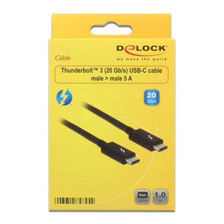 DeLOCK - Thunderbolt cable - USB-C (M) to USB-C (M) - USB 3.1 Gen 2  /  Thunderbolt 3  /  DisplayPort 1.2a - 20 V - 5 A - 1 m - 4K support - black - 1