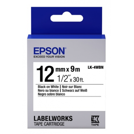Epson LabelWorks LK-4LBK - Black on sky blue - Roll (1.2 cm x 5 m) 1 cassette(s) label tape - for LabelWorks Cable and Wiring Kit, LW-1000, 600, 700, K400, Z700, Z710, Z900, Safety Kit - 0