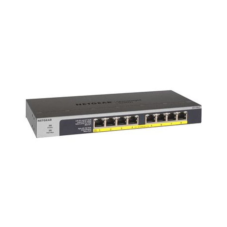 NETGEAR GS108LP - Switch - 8 x 10 / 100 / 1000 (PoE+) - desktop, rack-mountable, wall-mountable - PoE+ (60 W) - DC power - 1