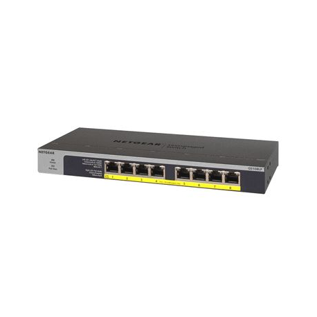NETGEAR GS108LP - Switch - 8 x 10 / 100 / 1000 (PoE+) - desktop, rack-mountable, wall-mountable - PoE+ (60 W) - DC power - 3