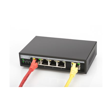 Assmann 4-Port PoE GB Desktop Switch (Gigabit Desktop PoE af/at 4-Port Switch, 10/100/1000Mbps, 62W PoE Power Budget, Metallgehä