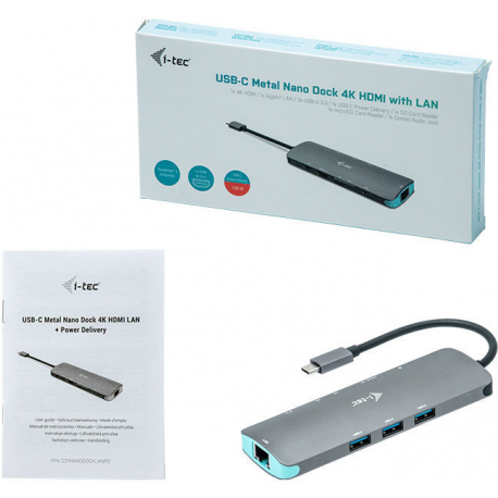 i-tec USB-C Metal Nano Docking Station 1x HDMI 4K 30Hz 1x LAN 3x USB 3.0 1x PD