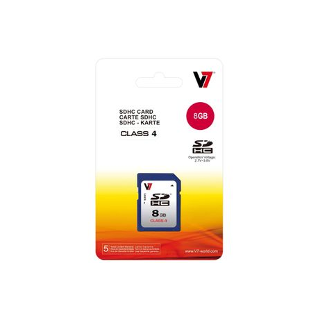 V7 VASDH8GCL4R - Flash memory card - 8 GB - Class 4 - SDHC - blue - 2