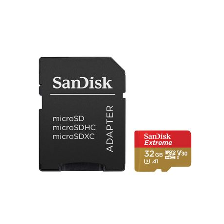 SanDisk Extreme - Flash memory card (microSDHC to SD adapter included) - 32 GB - A1  /  Video Class V30  /  UHS-I U3  /  Class10 - microSDHC UHS-I - 2