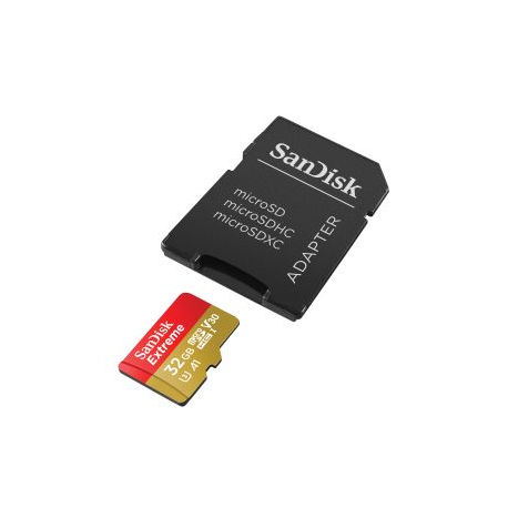 SanDisk Extreme - Flash memory card (microSDHC to SD adapter included) - 32 GB - A1  /  Video Class V30  /  UHS-I U3  /  Class10 - microSDHC UHS-I - 3