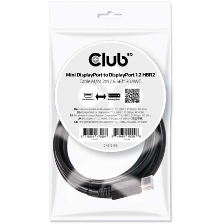Club 3D - DisplayPort cable - Mini DisplayPort (M) to DisplayPort (M) - 2 m - 4K support - 3