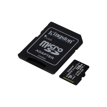 Kingston Canvas Select Plus - Flash memory card (microSDXC to SD adapter included) - 128 GB - A1  /  Video Class V10  /  UHS Class 1  /  Class10 - microSDXC UHS-I - 5