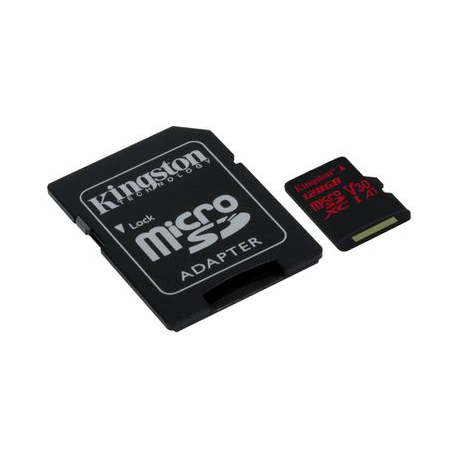 Kingston microSDXC Canvas React 128GB 100R/80W U3 UHS-I V30 A1 Card + SD Adptr