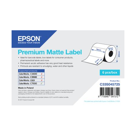 Epson PREMIUM MATTE LABEL (Premium Matte Label - Die-cut Roll 76mm x 51mm, 2310 labels)