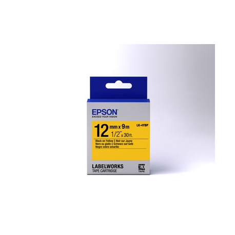 Epson LK-4YBP - Black on yellow - Roll (1.2 cm x 9 m) 1 cassette(s) label tape - for LabelWorks LW-1000, 300, 400, 600, 700, 900, K400, Z5000, Z5010, Z700, Z710, Z900 - 1