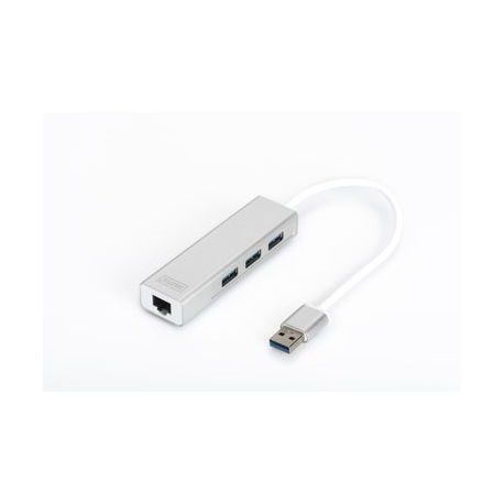 DIGITUS DA-70250-1 - Hub - 3 x SuperSpeed USB 3.0 + 1 x 10/100/1000 - desktop - 5