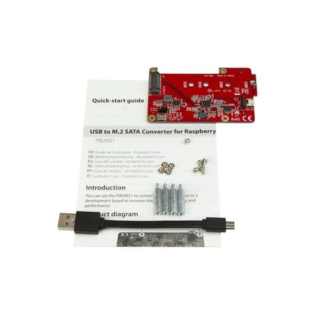 StarTech.com Raspberry Pi Board - USB 2.0 480Mbps - USB to M.2 SATA Converter - USB to SATA Raspberry Pi SSD (PIB2M21) - Storage controller - M.2 Card - USB 2.0 - red - 6