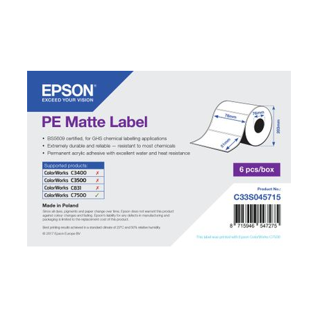 Epson PE - Matte - 76 x 51 mm 2310 label(s) (1 roll(s) x 2310) die cut labels - for ColorWorks C7500, C7500G, CW-C6000Ae, CW-C6000Pe, TM-C7500 - 1