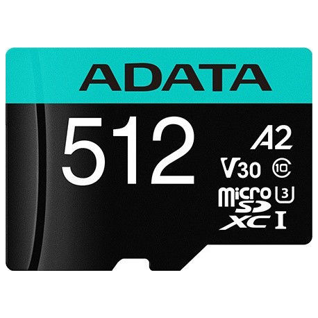 ADATA Premier Pro V30S - Flash memory card (SD adapter included) - 512 GB - A2  /  Video Class V30  /  UHS-I U3  /  Class10 - microSDXC UHS-I - 2