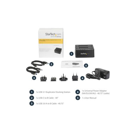 StarTech.com USB 3.1 (10Gbps) Hard Drive Duplicator Dock for 2.5" & 3.5" SATA SSD HDD + 4Kn - USB /  USB-C [Thunderbolt 3 Compatible] Cloner (SDOCK2U313R) - Hard drive duplicator - 2 bays (SATA-300) - for P / N: TBLT3MM1MA, TBLT3MM2M, TBLT3MM2MA - 11