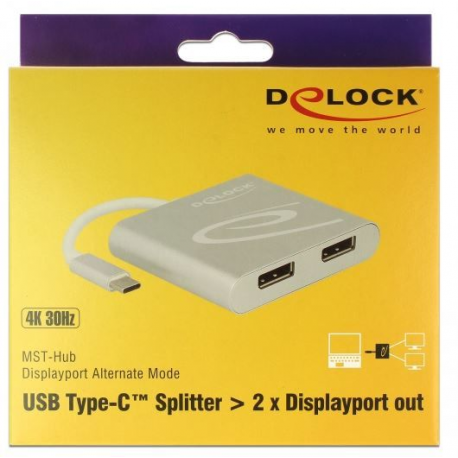 DeLOCK - External video adapter - STDP4320 - USB-C - 2 x DisplayPort - silver - retail - 2