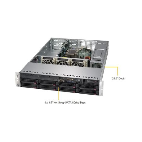 2U BARE 1XPHI C622 8X3.5HS (Socket P (LGA 3647), 6x DIMM DDR4, Intel C622, 10x SATA III, 2x SuperDOM, 2x RJ-45, IPMI LAN, USB 2.